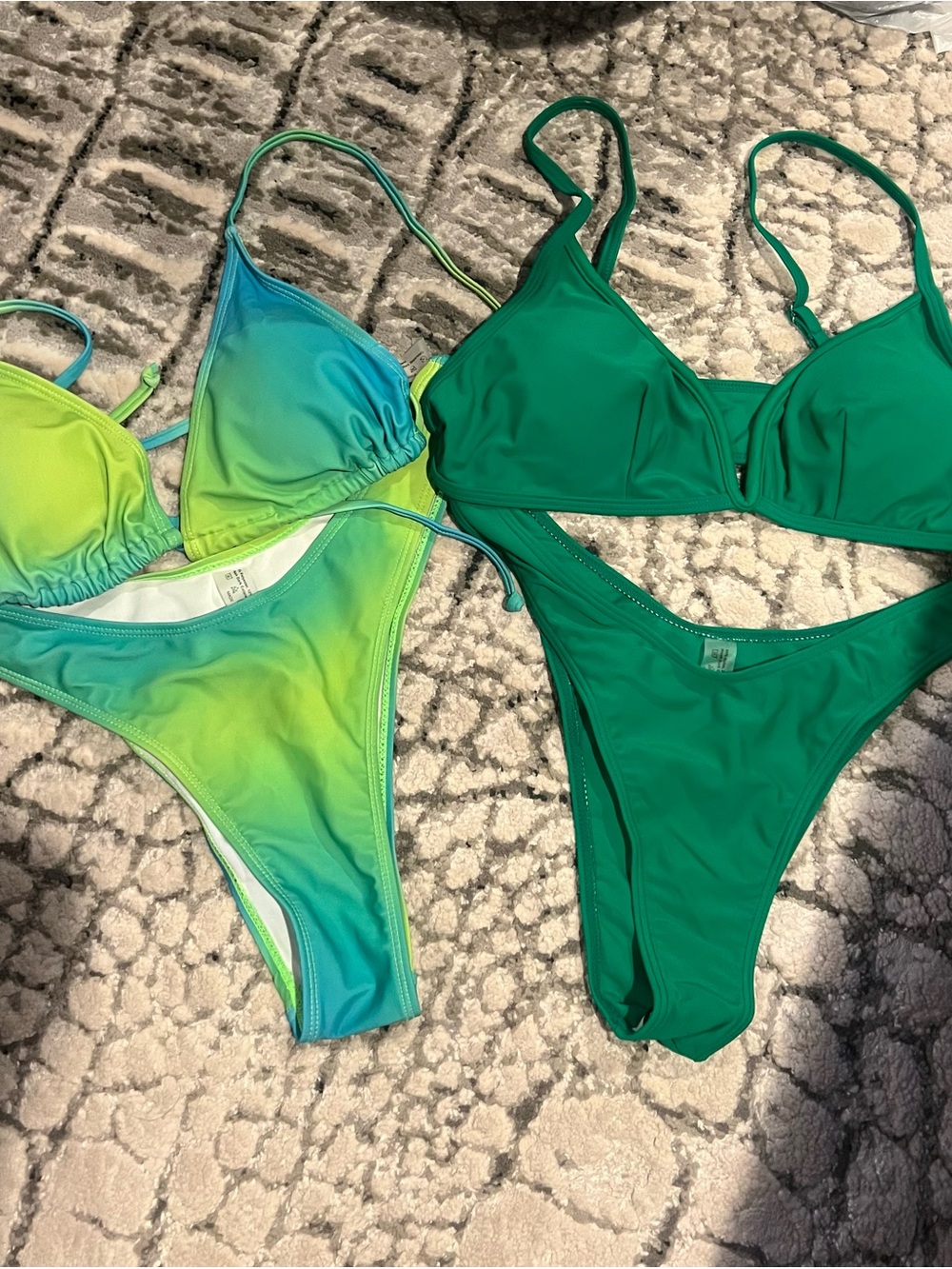 Green Ombre & Solid Emerald Two-Piece Bikini Set - Women Swim